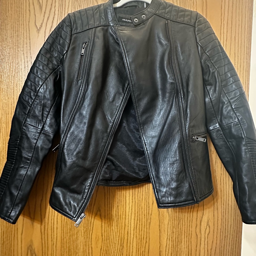 Wilsons Leather Black Moto Jacket - Picture 2 of 4